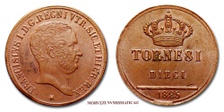 World Coins - Kingdom of the two Sicilies Francis I of Bourbon 10 TORNESI 1825 NAPLES 60/70 RARE (R) Italian coin for sale