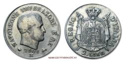 World Coins - Napoleon I King of Italy 2 LIRE 1808 Milan SILVER 40/70 VERY RARE (RRR) Italian coin for sale