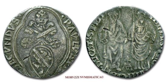 World Coins - PAPAL STATES PAUL II GROSSO SPOLETO SILVER 40/70 EXTREMELY RARE (Muntoni 80) Papal coin