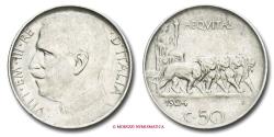 World Coins - Kingdom of Italy Victor Emmanuel III 50 CENTESIMI 1924 Leoni - rigato RARE (R) italian coin