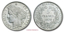 World Coins - FRANCE GOVERNMENT OF NATIONAL DEFENSE 5 FRANCS 1870 A CERES PARIS french coin