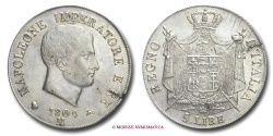 World Coins - Kingdom of Italy NAPOLEON I 5 LIRE 1809 Milan SILVER italian coin