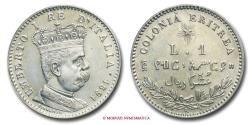 World Coins - Italian Eritrea Humbert I LIRA 1891 SILVER near UNCIRCULATED italian coin