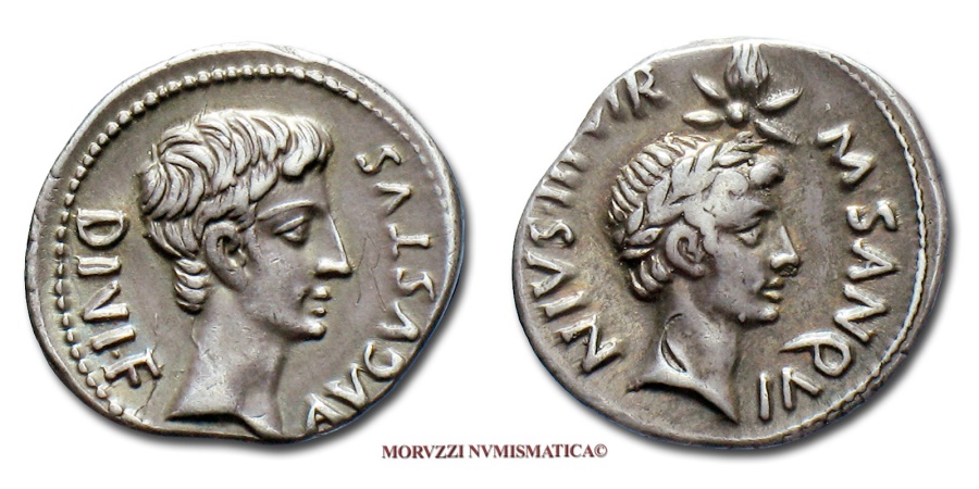 AUGUSTUS AND DIVUS JULIUS CAESAR DENARIUS 17 B.C. JULIAN COMET VERY ...