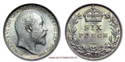 World Coins - King Edward VII of United Kingdom SILVER 6 PENCE 1908 London 64/70 World & British coin for sale