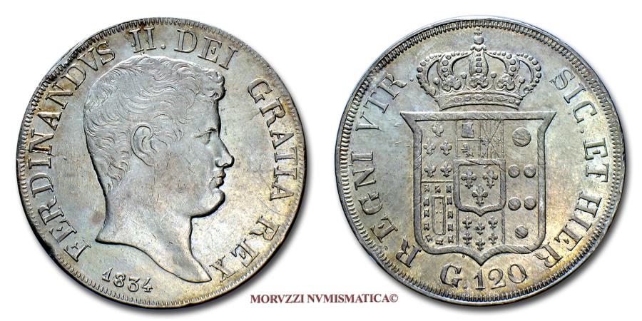 World Coins - Kingdom of the Two Sicilies Ferdinand II of Bourbon PIASTRA DA 120 GRANA 1834 Naples SILVER 45/70 Italian coin for sale