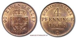 World Coins - William I, German Emperor and King of Prussia 4 PFENNIG 1868 C Cleves 63/70 World coin for sale