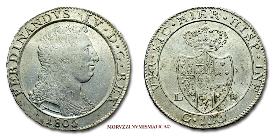 Kingdom of Naples Ferdinand IV of Bourbon 120 GRANA 1805 Naples
