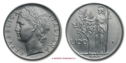 World Coins - ITALIAN REPUBLIC 100 LIRE MINERVA 1955 RARE (R) italian coin