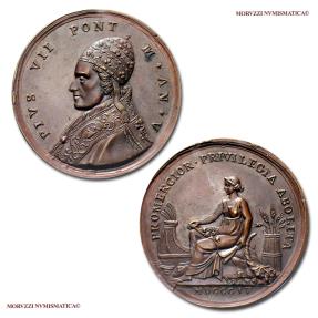 World Coins - Pius VII Bronze Medal 1804 AN. V Abolition of customs duties Opus G. Hamerani 64/70 RARE (R) Papal medal for sale