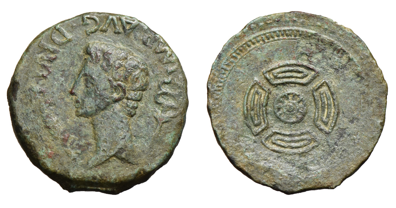 AUGUSTUS. Æ. As. Shield. 27 BC to 14 AD Roman Imperial Coins