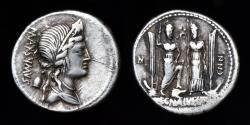 Ancient Coins - Egnatia. AR. Denarius. Roma and Venus standing. 73 BC