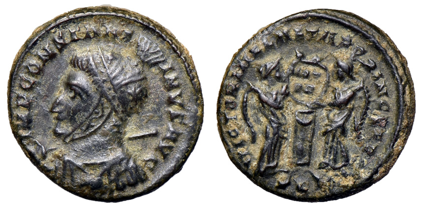 CONSTANTINE I. Æ. Follis.VICTORIAE LAETAE. Londinium. Britannia