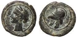 Ancient Coins - Hispania. Æ. Calco 1/4. TANIT / Helmet. 220-215 BC