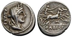 Ancient Coins - FABIA, Gens. AR. Denarius. Cybele. 96-95 BC