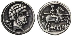 Ancient Coins - BOLSKAN. AR. Denarius. Rider on the right, wielding a spear.