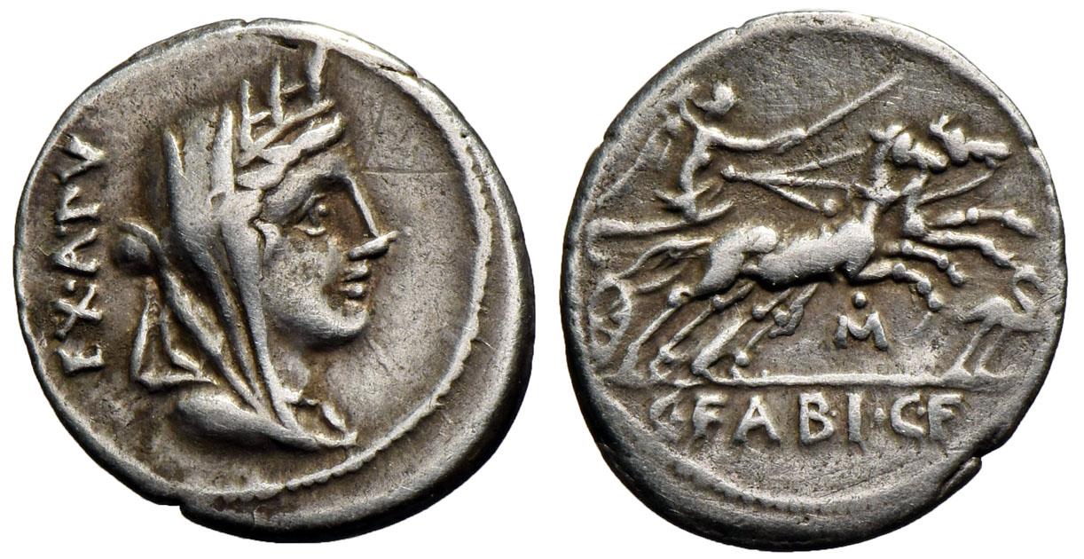 FABIA, Gens. AR. Denarius. Cybele. 96-95 BC | Roman Imperial Coins