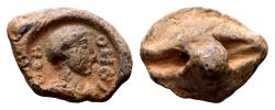 Ancient Coins - Portrait of a young man with “God, help” invocation – Roman lead seal (15x13x7 mm, 4.02 gram) circa 5th century