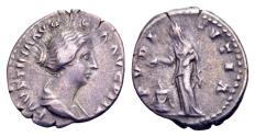 Ancient Coins - Diva Faustina II, wife of Marcus Aurelius, died AD 175, AR Denarius (18 mm, 3.35 gram) Rome