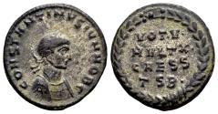 Ancient Coins - Constantine II Caesar AD 317-337, AE Silvered Follis (19 mm, 3.70 gram) Thessalonica