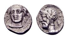 Ancient Coins - Cilicia, Tarsos. Time of Pharnabazes and Datames, satraps of Cilicia and Cappadocia 379-372 BC, AR Obol (9mm, 0.77 gram)