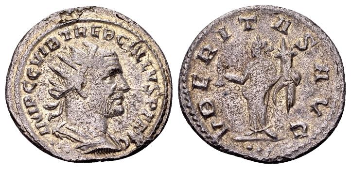 Ancient Coins - Trebonianus Gallus 251-253 AD, AR Antoninianus (22 mm, 4.16 gram) Antioch, first group 251-2, 3rd officina