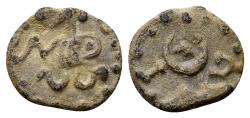 Ancient Coins - Lead Iao (“Gnostic”) Amulet with the Anguipede. (12 mm, 0.93 gram) c. 3rd century