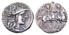 Ancient Coins - Roman Republic. C. Iuventius Thalna (C TAL series). AR Denarius (18 mm, 3.54 gram) Rome 154 BC