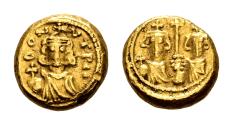 Ancient Coins - Constantine IV Pogonatus with Heraclius and Tiberius 668-685. Gold Solidus (12 mm, 4.33 gram) Carthage