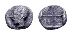 Ancient Coins - African head - Lesbos, Uncertain Mint. Billon Obol (7 mm, 0.73 gram) circa 500-450 BC