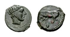 Ancient Coins - Sicily, Gela. AE Onkia (11 mm, 1.24 gram) circa 420-405 BC