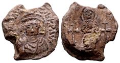 Ancient Coins - Maurice Tiberius 582-602. Byzantine lead imperial seal (22 mm, 9.54 gram)