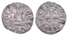World Coins - Crusaders, Principality of Achaea. Florent de Hainaut 1289-1297. Billon Denier Tournois (19 mm, 0.58 gram) Clarenza