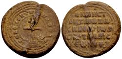 Ancient Coins - Konstantinos, imperial protospatharios and epi ton deeseon. Byzantine lead seal (28mm, 18.45 gram) c. 2nd half 9th century-1st half 10th century
