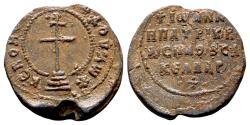 Ancient Coins - Johannes, patrikios, imperial protospatharios and sakellarios. Byzantine lead seal (25 mm, 10.05 gram) last quarter 9th-first half 10th century