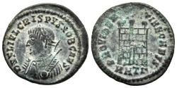 Ancient Coins - CRISPUS. Ae, Follis. 316-326 AD. Heraclea mint. PROVIDENTIAE CAESS / MHT Γ. Campgate with three turrets.