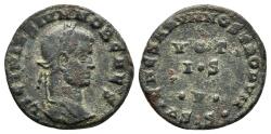 Ancient Coins - LICINIUS II as caesar. Æ, Follis. 320 AD Siscias mint. CAESARVM NOSTRORVM around VOT I•S •V. RARE.