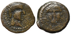 Ancient Coins - JUBA II. AE21, Lixus. 25 BC-23 AD. Juba head and front Baal head. Mauretania. RARE