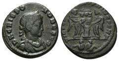 Ancient Coins - CRISPUS. Ae, Follis. 320 AD. Lugdunum. VICTORIAE LAETAE PRINC PERP captives in exergue.