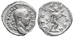 Ancient Coins - SEVERUS ALEXANDER. AR, Denarius. 222-235 AD. Rome mint. VIRTUS AVG. Emperor in military dress, with a spear and trophy.