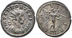 Ancient Coins - PROBUS. Bi, Antoninianus. AD 276-282. Lugdunum mint. MARS VICTOR, Mars walking to right, holding spear and trophy; II in exergue.