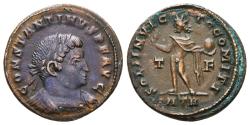 Ancient Coins - CONSTANTINE I. Ae Follis. 317 AD. Treveri. SOLI INVICTO COMITI. T-F across fields; •ATR in exergue.