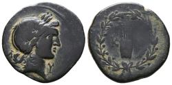 Ancient Coins - LYCIAN LEAGUE. Cragos/Kragos. AE25. 2nd-1st Century. Laureate head of Apollo & Κ - Ρ. Lyre/Cithara within wreath.