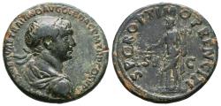Ancient Coins - TRAJAN. Ae, As. AD 103-111. Rome. S P Q R OPTIMO PRINCIPI, Aequitas standing left, holding scales and cornucopiae