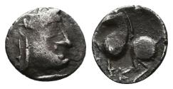 Ancient Coins - CELTIC, Lower Danube. Ar, Obol. Uncertain tribe. Circa 2nd-1st centuries BC. Extremely rare and apparently unpublished.