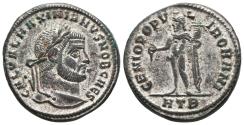 Ancient Coins - MAXIMIANUS. Follis. AD 297-8. Heraclea mint (HTB), 2nd officina. GENIO POPU L I ROMANI. A well struck and attractive example.
