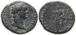 Ancient Coins - DOMITIAN. AE, As. 87 AD. Rome mint. FORTVNAE AVGVSTI,  Fortuna standing left, holding rudder and cornucopiae.