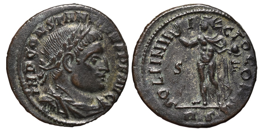 Constantine I Ae Follis 315 Ad Rome Mint Rs Soli Invicto Comiti S F