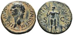 Ancient Coins - CLAUDIUS. AE, As. 50-54 AD. Rome mint. CONSTANTIAE AVGVSTI. Roma, helmeted and in military dress, standing left, holding long spear.
