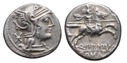 Ancient Coins - Q. MARCIUS PHILIPPUS. AG, Denarius. 129 BC. Rome mint. Macedonian horseman galloping.